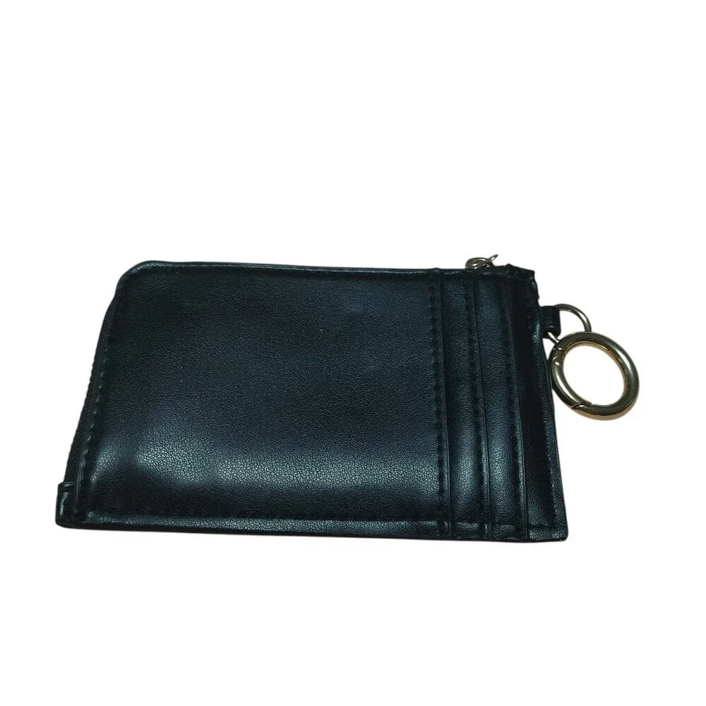 A New Day Black Card Case Pouch ID Wallet L-Zip Keyring Classic Faux Leather NEW